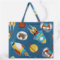 Seamless-pattern-vector-with-spacecraft-funny-animals-astronaut Zipper Large Tote Bag by Jancukart