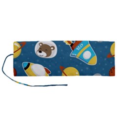 Seamless-pattern-vector-with-spacecraft-funny-animals-astronaut Roll Up Canvas Pencil Holder (m) by Jancukart