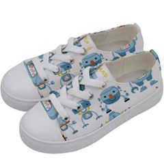 Seamless Pattern With Funny Robot Cartoon Kids  Low Top Canvas Sneakers by Jancukart