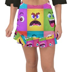 Monsters Emotions Scary Faces Masks With Mouth Eyes Aliens Monsters Emoticon Set Fishtail Mini Chiffon Skirt by Jancukart