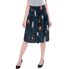 Halloween Ghost Pumpkin Bat Skull Midi Beach Skirt by artworkshop