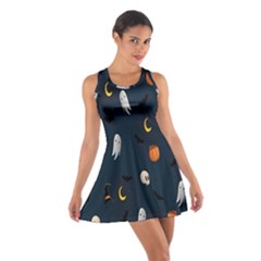 Halloween Ghost Pumpkin Bat Skull Cotton Racerback Dress by artworkshop
