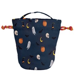 Halloween Ghost Pumpkin Bat Skull Drawstring Bucket Bag by artworkshop