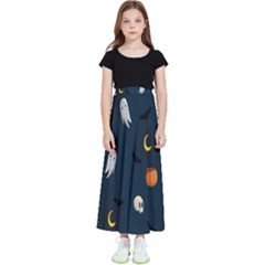 Halloween Ghost Pumpkin Bat Skull Kids  Flared Maxi Skirt by artworkshop