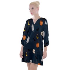 Halloween Ghost Pumpkin Bat Skull Open Neck Shift Dress by artworkshop