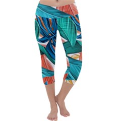 Leaves Tropical Exotic Capri Yoga Leggings by artworkshop