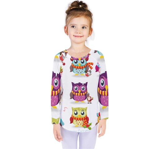Cartoon-cute-owl-vector Kids  Long Sleeve Tee by Jancukart