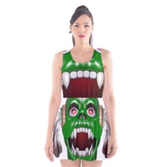 Monster-mask-alien-horror-devil Scoop Neck Skater Dress by Jancukart
