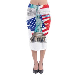 Statue Of Liberty Independence Day Poster Art Midi Pencil Skirt by Jancukart