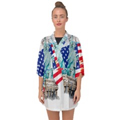 Statue Of Liberty Independence Day Poster Art Half Sleeve Chiffon Kimono by Jancukart