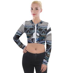 Skull-underwater-diving-skeleton-diving-head Long Sleeve Cropped Velvet Jacket by Jancukart