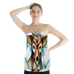 Deer-unicorn-tattoo-drawing-vector-watercolor Strapless Top by Jancukart
