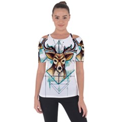 Deer-unicorn-tattoo-drawing-vector-watercolor Shoulder Cut Out Short Sleeve Top by Jancukart