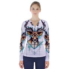 Deer-unicorn-tattoo-drawing-vector-watercolor V-neck Long Sleeve Top by Jancukart