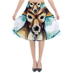 Deer-unicorn-tattoo-drawing-vector-watercolor Flared Midi Skirt by Jancukart