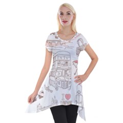 London-paris-drawing-vector-london-comics Short Sleeve Side Drop Tunic by Jancukart