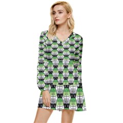 Hackers Town Void Mantis Hexagon Aromantic Pride Flag Tiered Long Sleeve Mini Dress by WetdryvacsLair