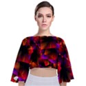 Squares Motif Geometric Pattern Tie Back Butterfly Sleeve Chiffon Top View1