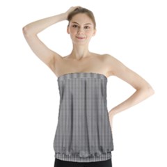 Small Soot Black And White Handpainted Houndstooth Check Watercolor Pattern Strapless Top by PodArtist