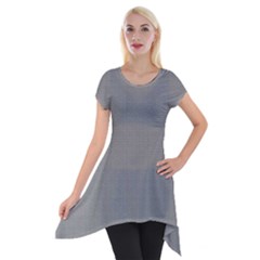 Small Soot Black And White Handpainted Houndstooth Check Watercolor Pattern Short Sleeve Side Drop Tunic by PodArtist