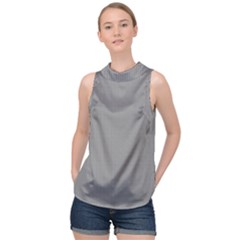 Small Soot Black And White Handpainted Houndstooth Check Watercolor Pattern High Neck Satin Top by PodArtist