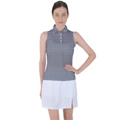 Small Soot Black And White Handpainted Houndstooth Check Watercolor Pattern Women s Sleeveless Polo Tee by PodArtist