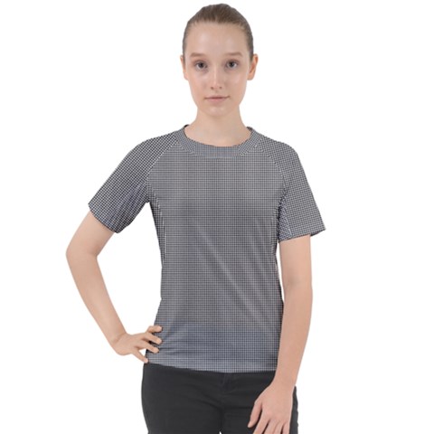Small Soot Black And White Handpainted Houndstooth Check Watercolor Pattern Women s Sport Raglan Tee by PodArtist