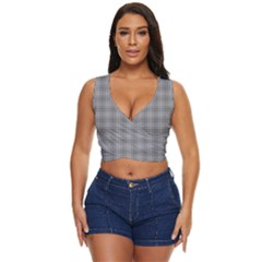 Small Soot Black And White Handpainted Houndstooth Check Watercolor Pattern Women s Sleeveless Wrap Top by PodArtist
