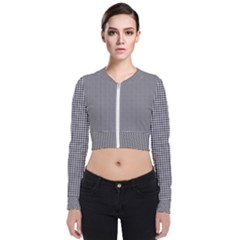 Soot Black And White Handpainted Houndstooth Check Watercolor Pattern Long Sleeve Zip Up Bomber Jacket by PodArtist