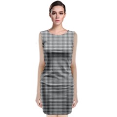 Soot Black And White Handpainted Houndstooth Check Watercolor Pattern Sleeveless Velvet Midi Dress by PodArtist