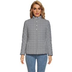 Soot Black And White Handpainted Houndstooth Check Watercolor Pattern Women s Puffer Bubble Jacket Coat by PodArtist