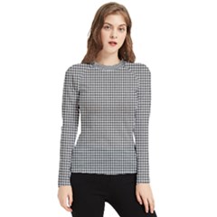 Soot Black And White Handpainted Houndstooth Check Watercolor Pattern Women s Long Sleeve Rash Guard by PodArtist