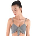Soot Black and White Handpainted Houndstooth Check Watercolor Pattern Woven Tie Front Bralet View1