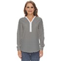Soot Black and White Handpainted Houndstooth Check Watercolor Pattern Zip Up Long Sleeve Blouse View1