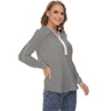 Soot Black and White Handpainted Houndstooth Check Watercolor Pattern Zip Up Long Sleeve Blouse View3