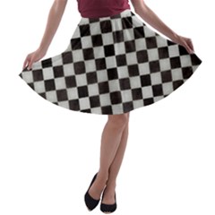 Large Black And White Watercolored Checkerboard Chess A-line Skater Skirt by PodArtist