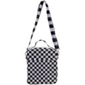 Large Black and White Watercolored Checkerboard Chess Crossbody Day Bag View3
