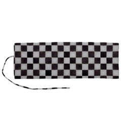 Large Black And White Watercolored Checkerboard Chess Roll Up Canvas Pencil Holder (m) by PodArtist