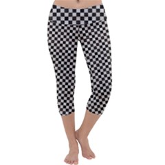 Black And White Watercolored Checkerboard Chess Capri Yoga Leggings by PodArtist