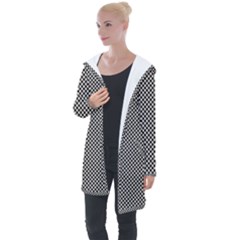 Small Black And White Watercolor Checkerboard Chess Longline Hooded Cardigan by PodArtist