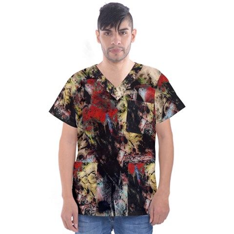 Ara-bird-parrot-animal-art Men s V-neck Scrub Top by Jancukart