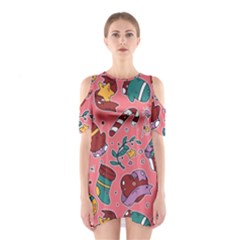 Hand-drawn-christmas-pattern-design Shoulder Cutout One Piece Dress by nate14shop