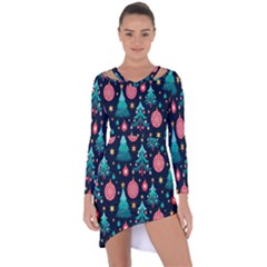 Hand-drawn-flat-christmas-pattern Asymmetric Cut-out Shift Dress by nate14shop