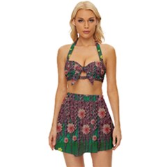 Floral Vines Over Lotus Pond In Meditative Tropical Style Vintage Style Bikini Top And Skirt Set  by pepitasart