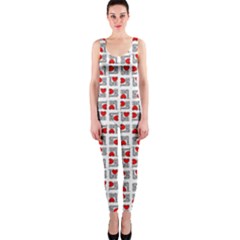 Spanish Love Phrase Motif Pattern One Piece Catsuit by dflcprintsclothing