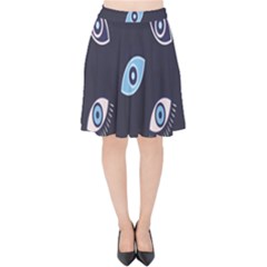 Eyes Evil Eye Blue Pattern Design Velvet High Waist Skirt by artworkshop