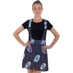 Eyes Evil Eye Blue Pattern Design Velvet Suspender Skater Skirt by artworkshop