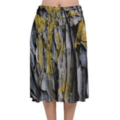 Rock Wall Crevices Geology Pattern Shapes Texture Velvet Flared Midi Skirt by artworkshop