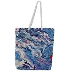 Abstract Waves Full Print Rope Handle Tote (large) by kaleidomarblingart