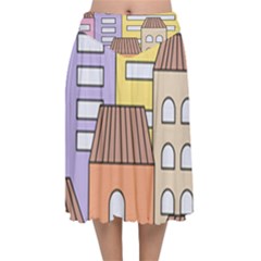 Houses City Architecture Building Velvet Flared Midi Skirt by Sapixe